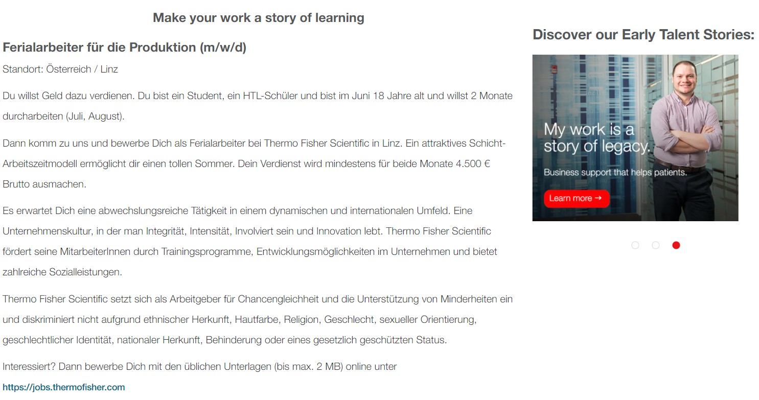 Ferialpratikum bei Thermo Fisher Scientific in Linz Linz Lehrberuf.info